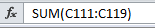 Excel - fx SUM(C111:C119)