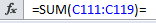 Excel - fx =SUM(C111:C119)=
