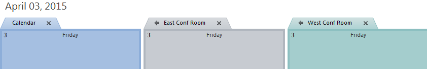 Outlook - Three Calendar tabs showing the day, Friday