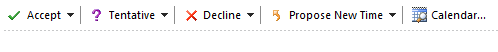 Outlook - Available options for dealing with a meeting request: Accept, Tentative, Decline, Propose New Time